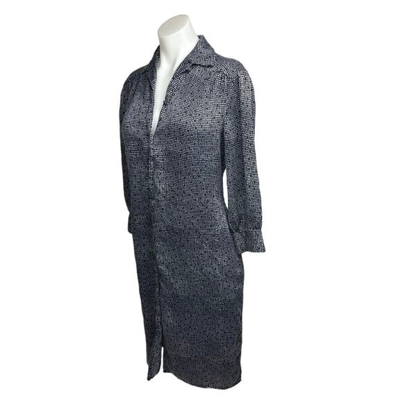The Limited 100% Silk Gray Geometric Print  Long Sleeve Button Up Shirt Dress 6 - Picture 2 of 7
